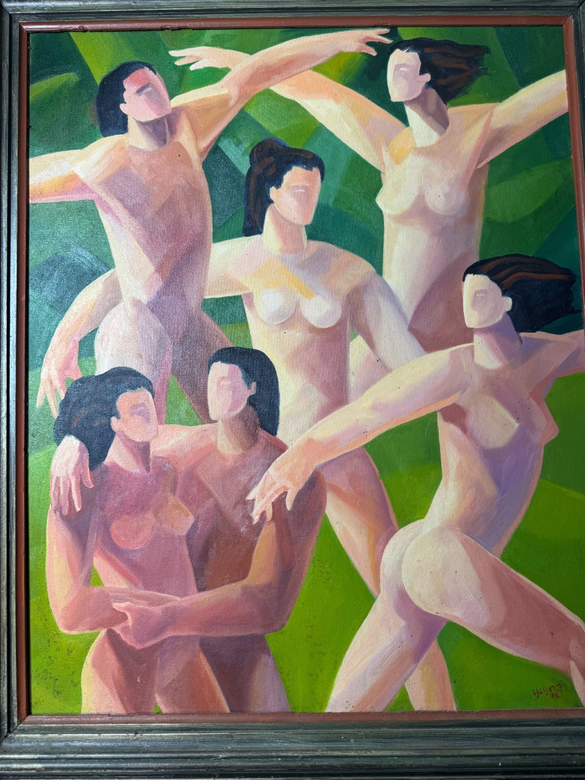 Large Young 1996 «Study of Nude Figures Scene» Oil Painting – Signed And Framed
