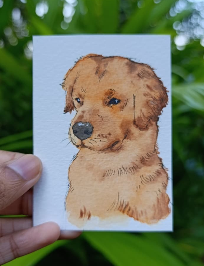 ACEO Original Watercolor Golden Retriever Dog Portrait Painting OOAK Mini Art