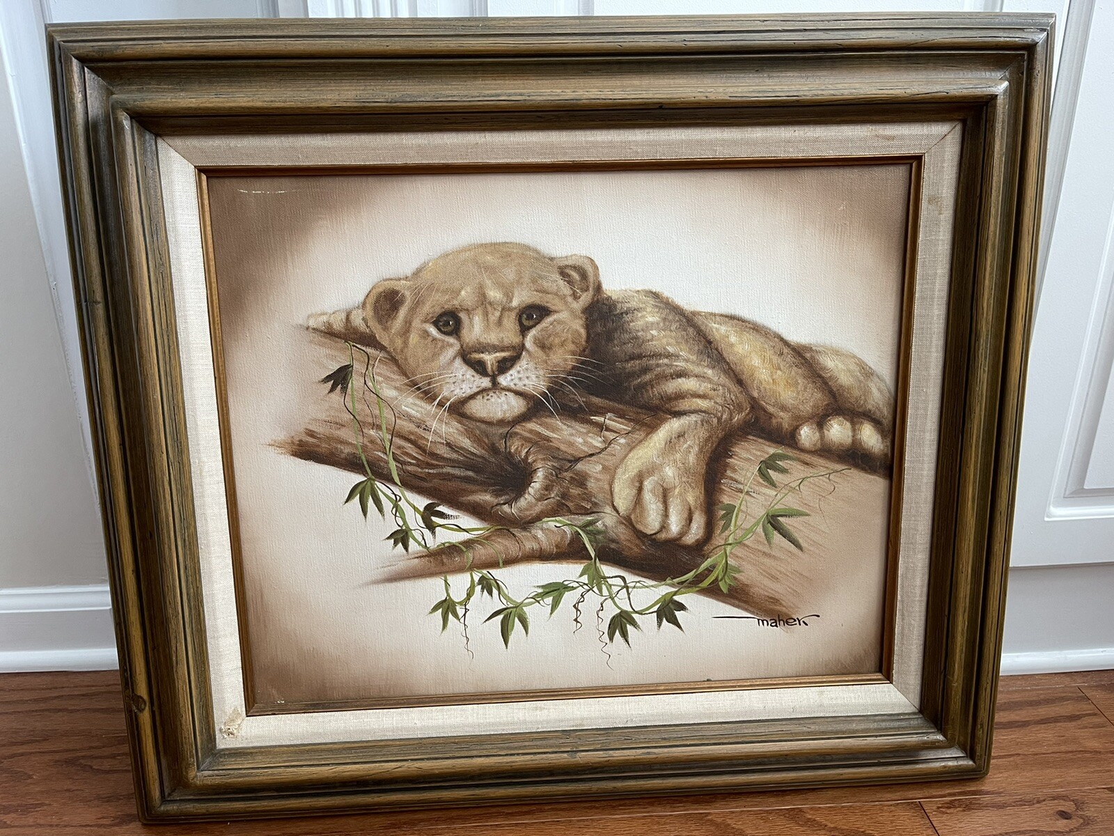 Maher Morcos Original Oil on Canvas “Kitty Kat” Signed 24×27.5” Framed