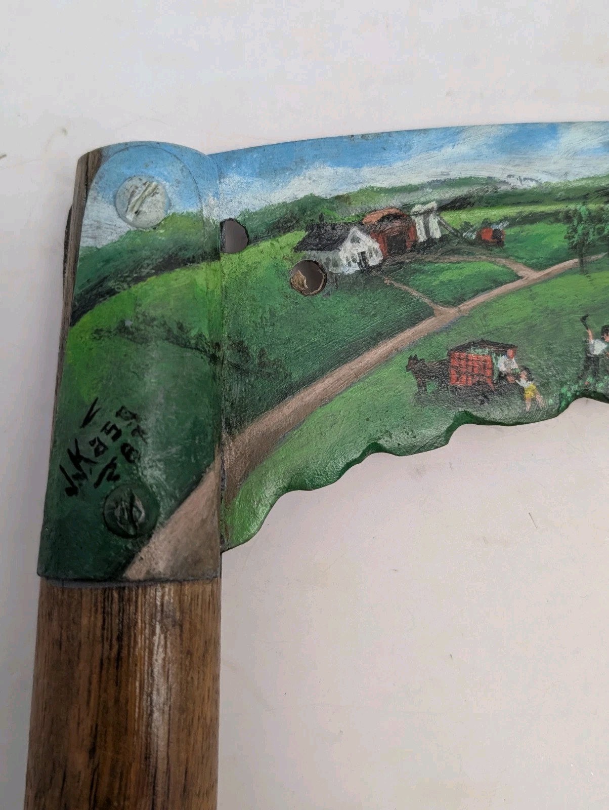 VERMONT FOLK ART PAINTING CORN CUTTER BY JACOB KASS OF VERSHIRE VERMONT