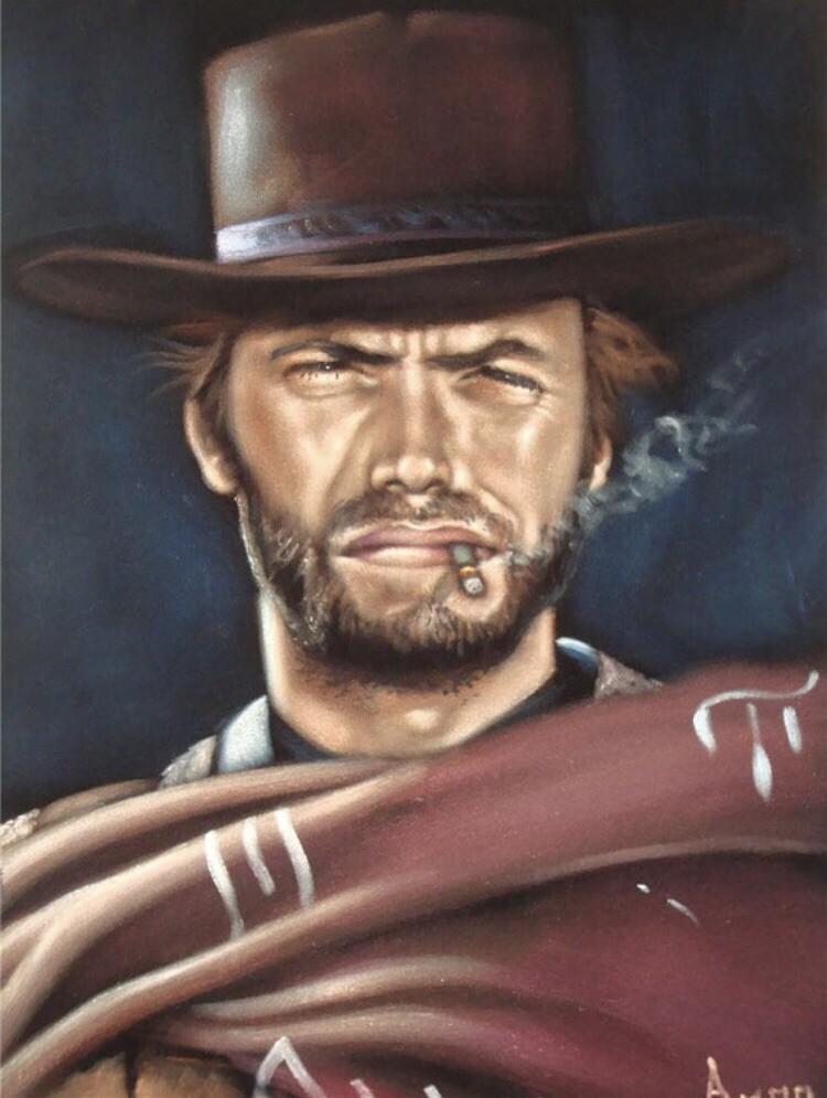 Clint Eastwood badass cowboy legend black velvet oil painting Wall Art