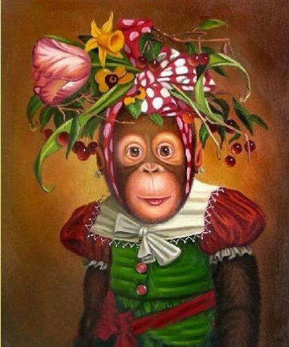 MQ-OP0232 Handmade Painted Monkey Flowers On Head Oil Painting Art On Canvas