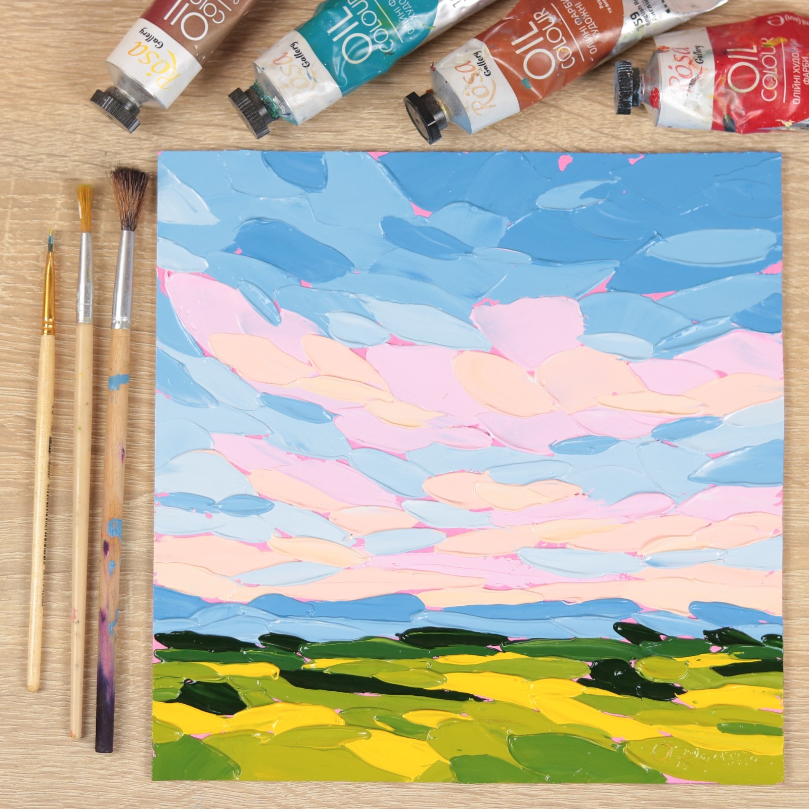 Prairie Sky Cloud Oil Painting Original Textured Landscape Art Home Decor 8×8