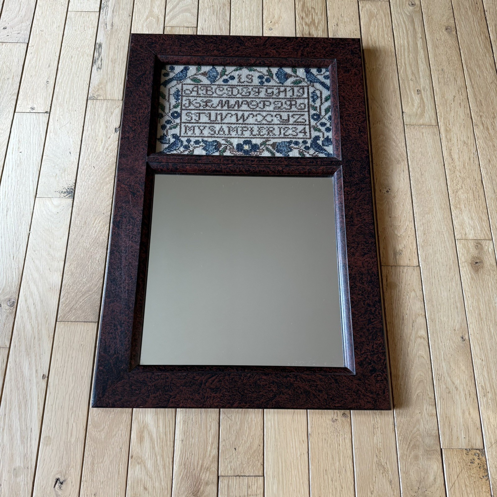 Sullins House Cross Stitch Alphabet Sampler with Mirror in Painted Frame