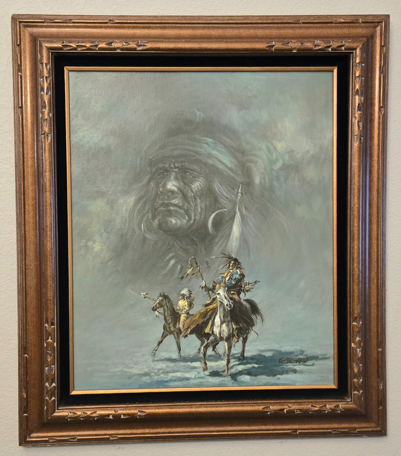 G Bogard Native American Oil Painting Framed 31×27.5 Creative Interiors COA