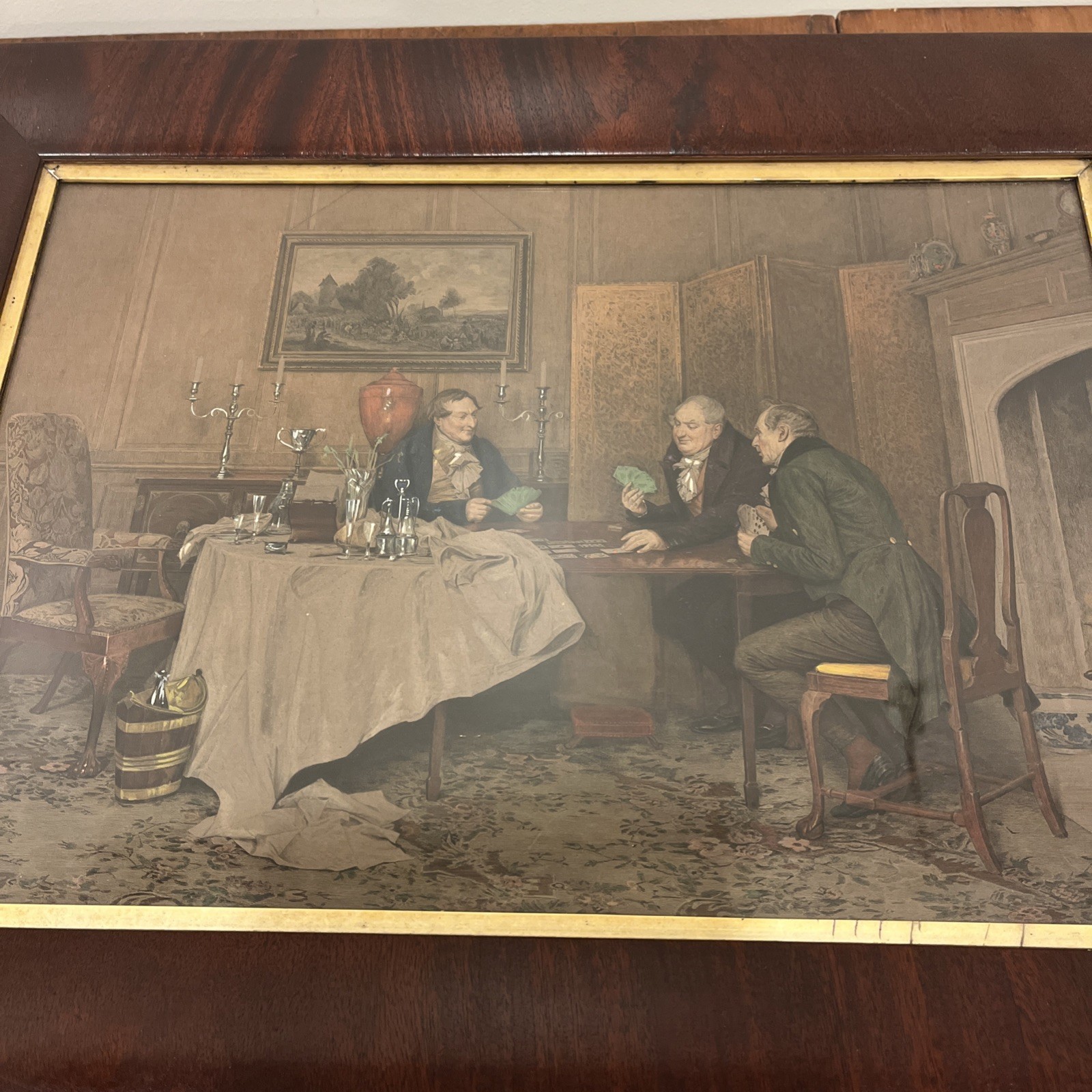 W. Dendy Sadler Vtg Colored Etching Lithograph, Parlor Scene, Antique Frame
