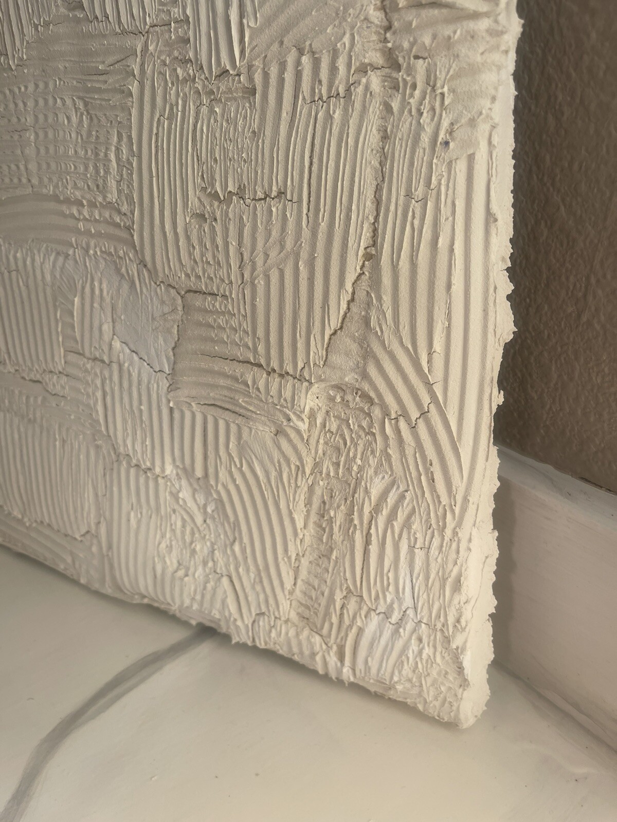Abstract Textured 3D Wall Art Modern Painting «White Waves» Beige 16×20”
