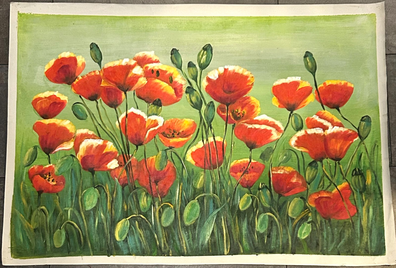 Hand-Painted Oil Painting on Canvas Paper 27×39. «Poppy Field Serenade»
