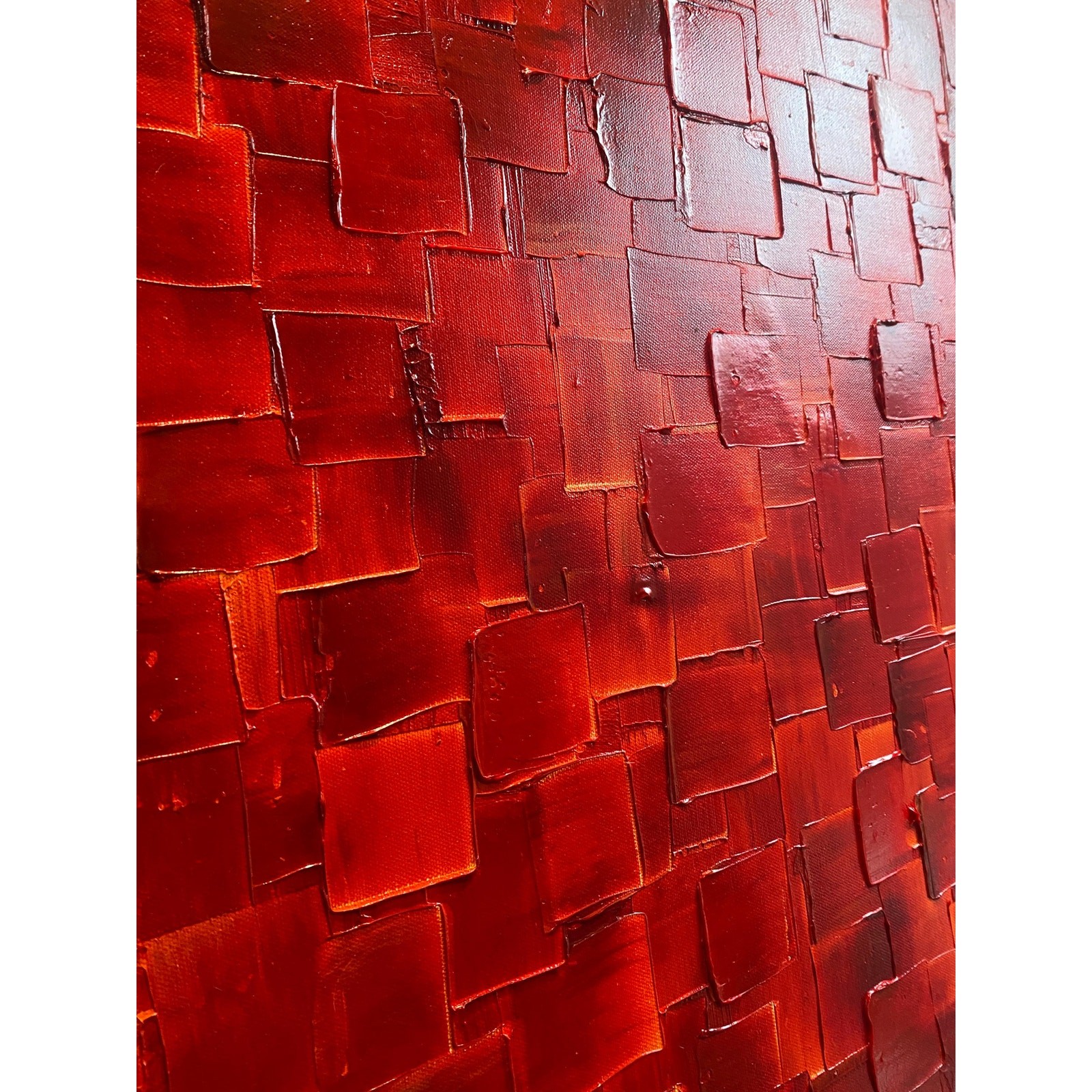 ORIGINAL Large Red Abstract painting, Squares, Geometric Textured Fine Art 48×24