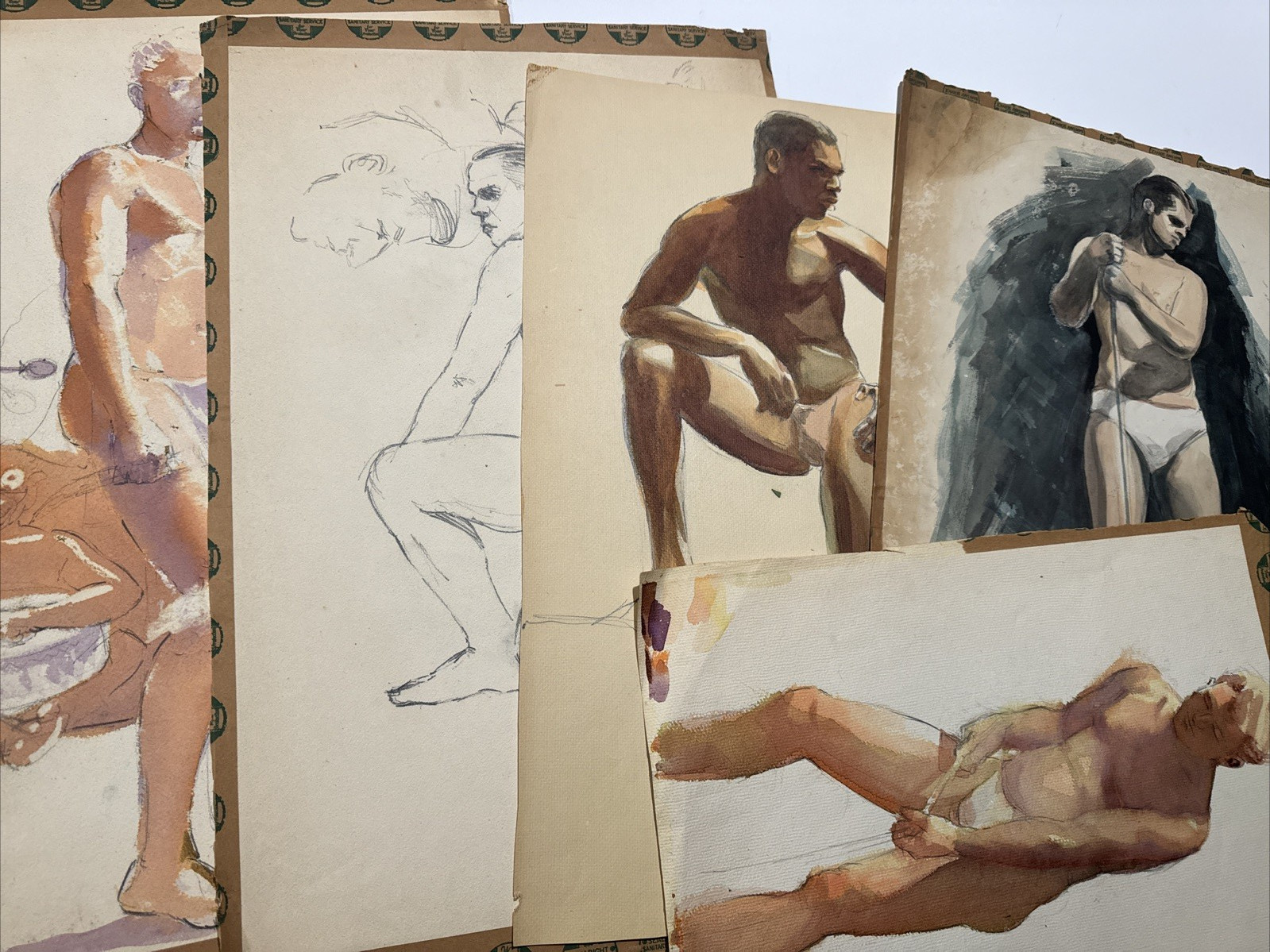 Antique Painting Man Men Lot Of 5 Model Mystery Illustration 1930’s 1940’s Old