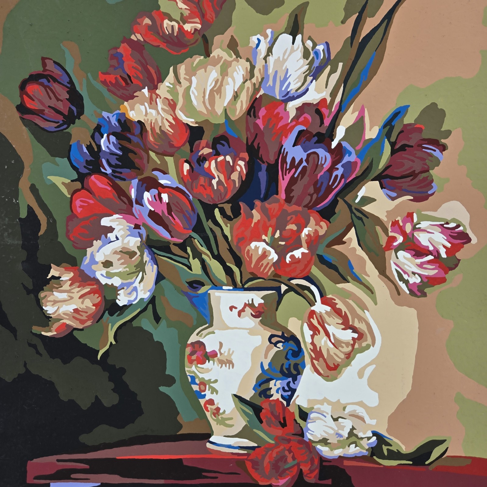 Tulips On Parade Finished Acrylic Painting Paint By Number 16×20 Still Life