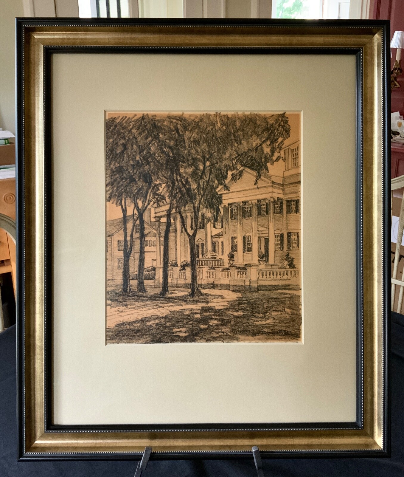 Ruth Haviland Sutton Pencil Charcoal Drawing / Main St & Pleasant St Nantucket