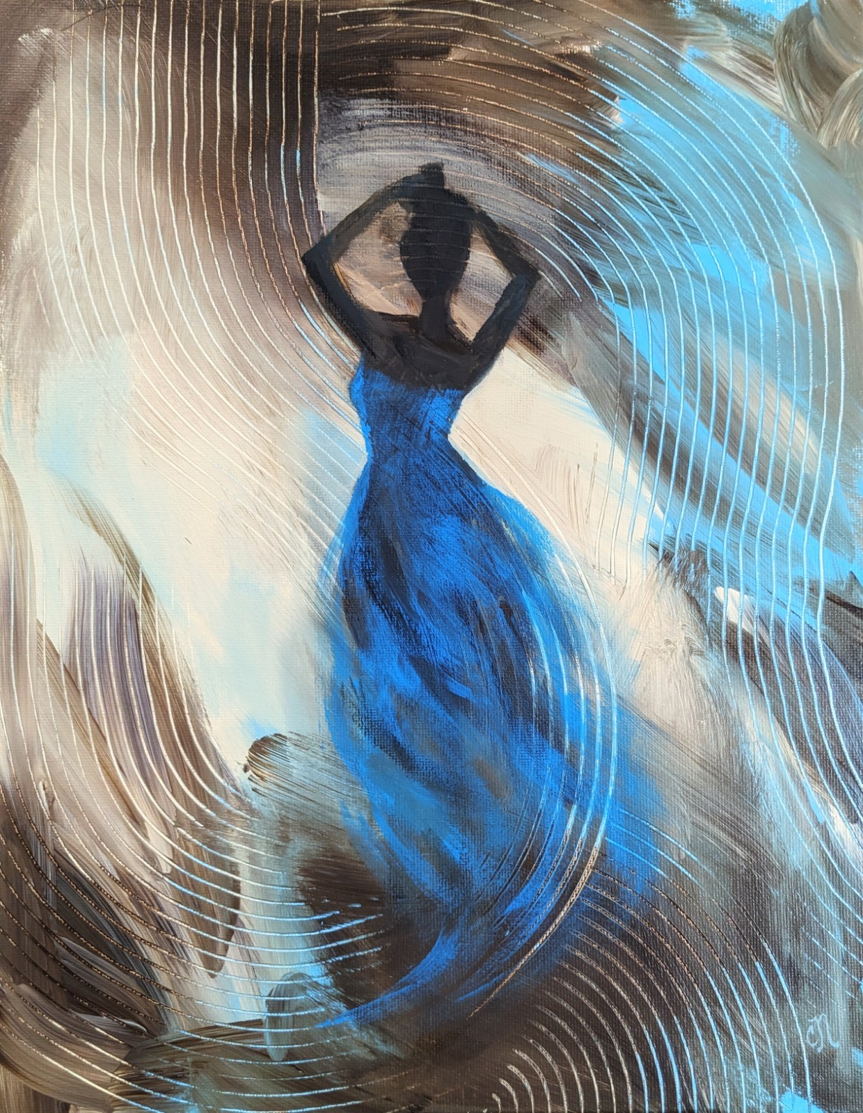 Original Painting. Romantic Woman in Dress. Hand-Painted Acrylic On Canvas 14×11