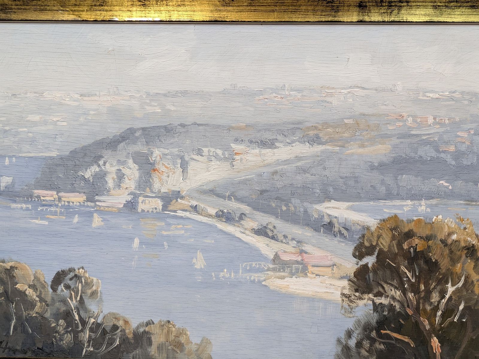 Framed Leon Hanson Landscape Oil Painting “The Spit, Sydney Harbour”