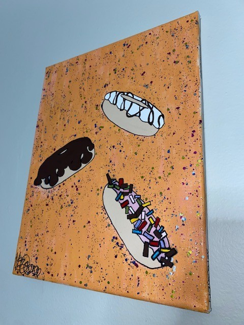 DONUT WORRY, BE HAPPY medium sized, original acrylic on canvas painting