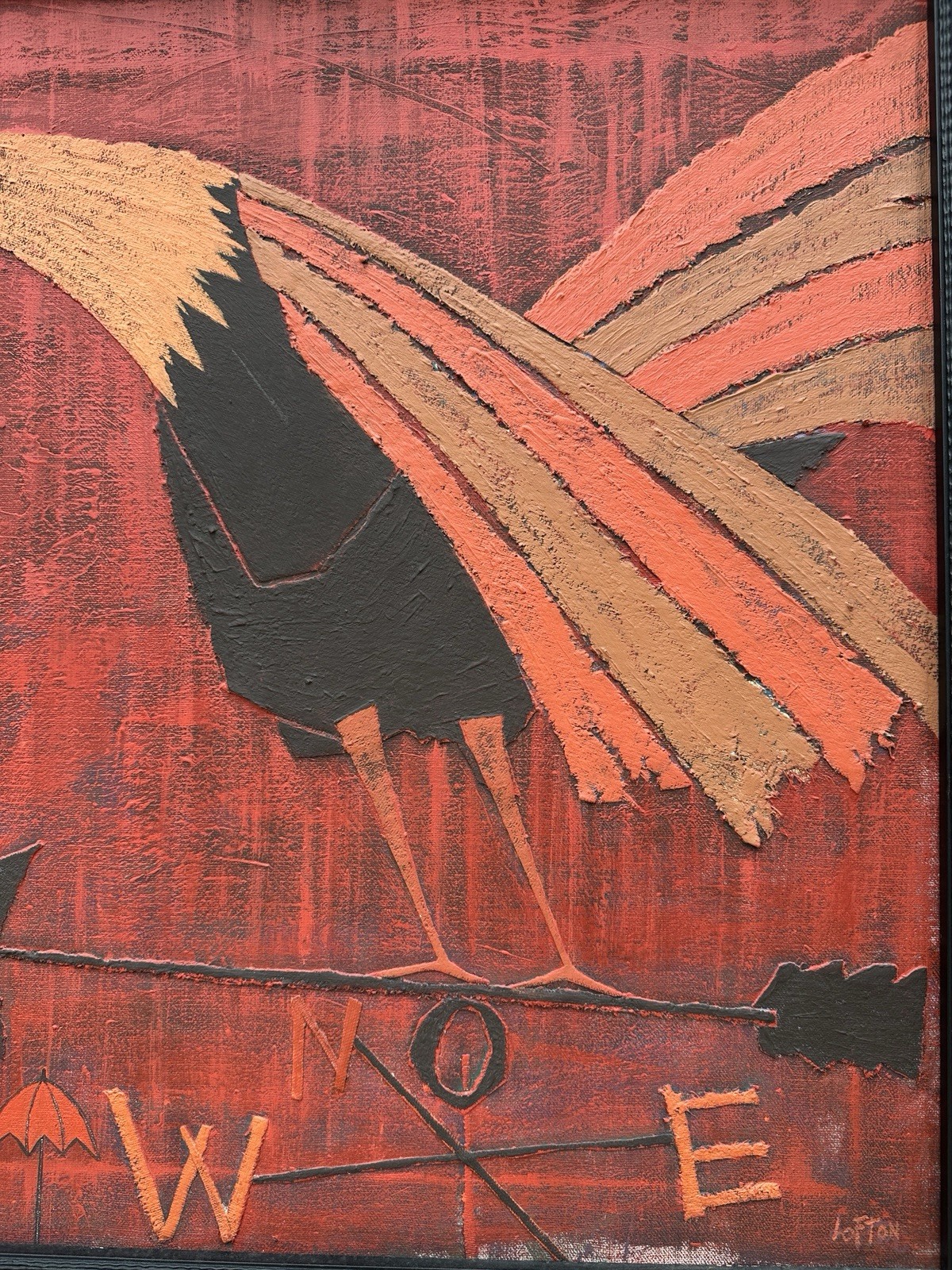 Joseph Lofton Signed Mixed Media Rooster Painting Original 32 x 30 Framed & Book