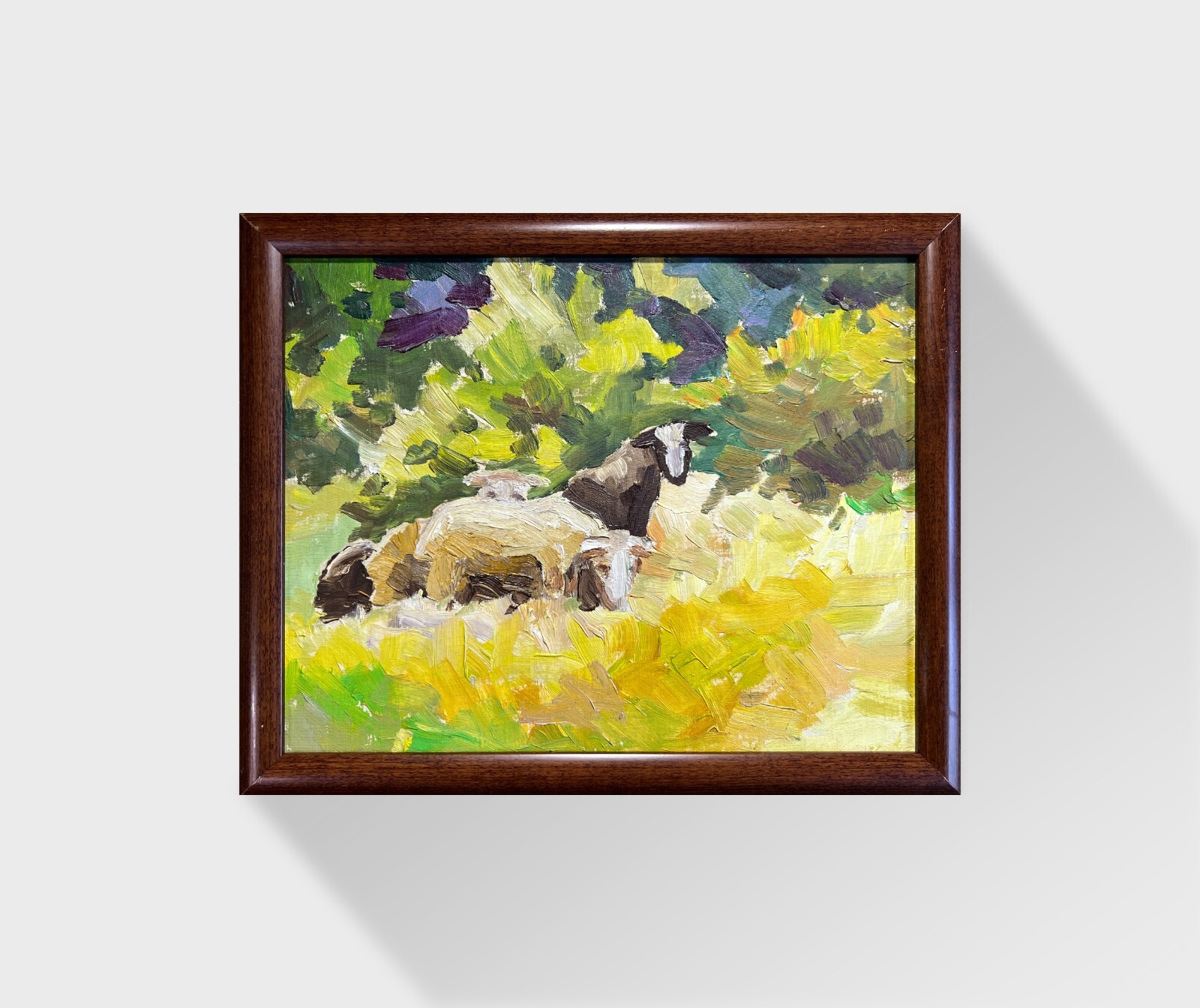 Oil painting Sheep Ukrainian painter Canvas Framed original Decor landscape art