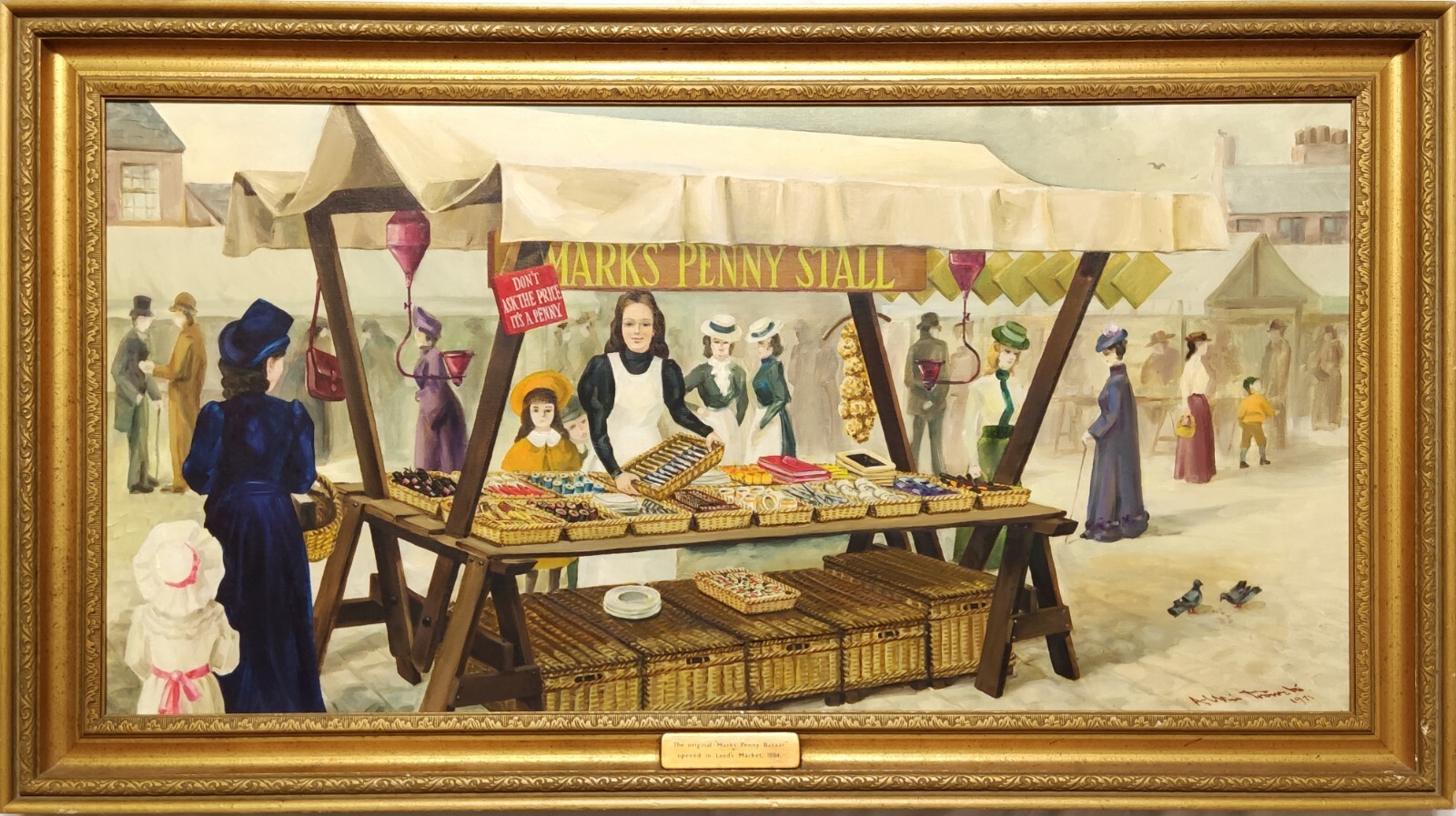 ALBIN TROWSKI ORIGINAL OIL PAINTING, ‘MARKS’ PENNY BAZAAR, LEEDS’ SIGNED & DATED