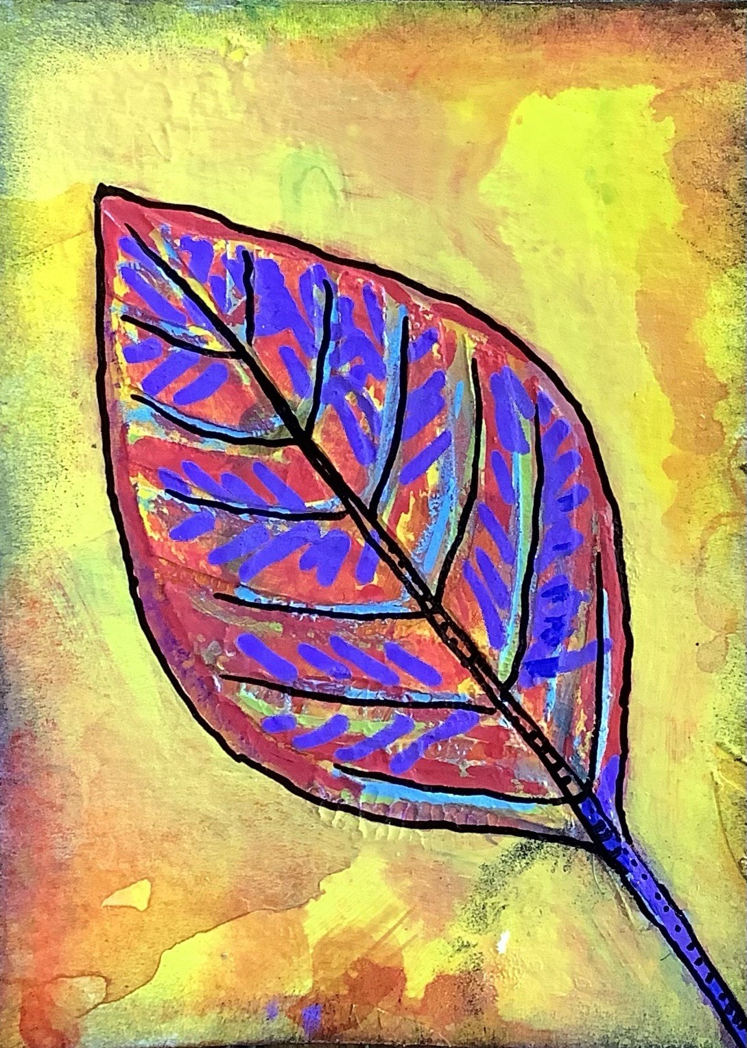 ACEO By Kenna Painting Original Leaf Art Card 2.5” X 3.5” Signed ÀTC