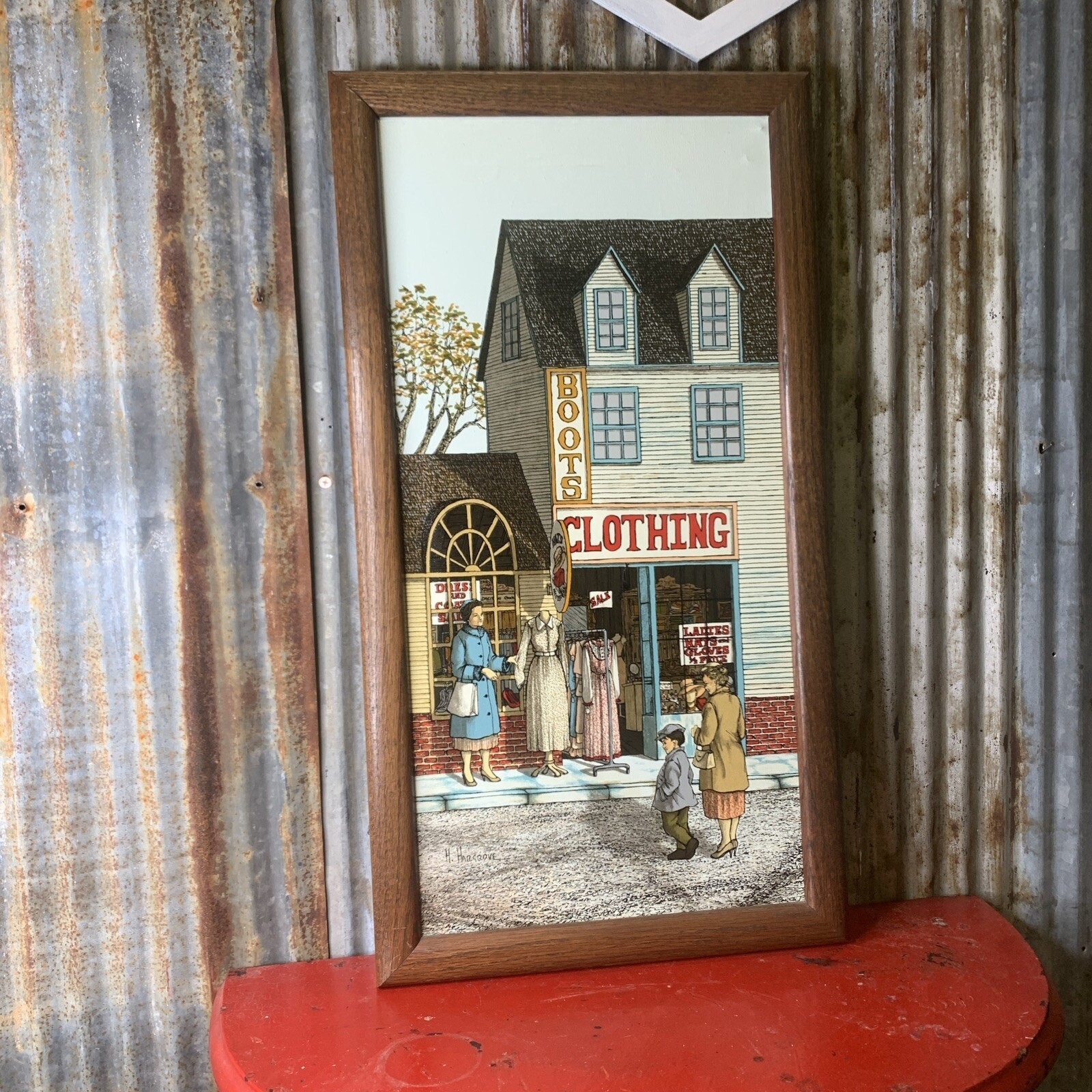 H. Hargrove Oil Painting Country Store Hats, Boots, Clothing, +Shopping. BIG!