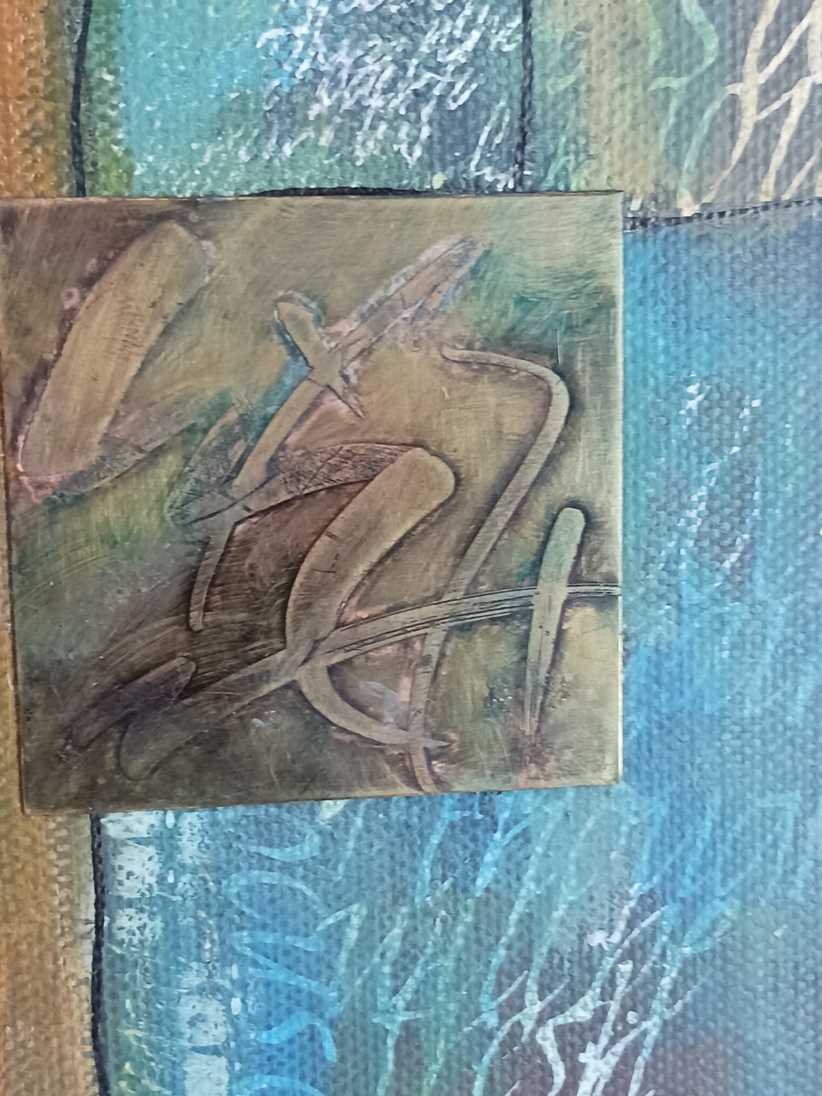 Abstract Painting metal, calligraphy, «Truth and Beauty 2» studio $550 2015