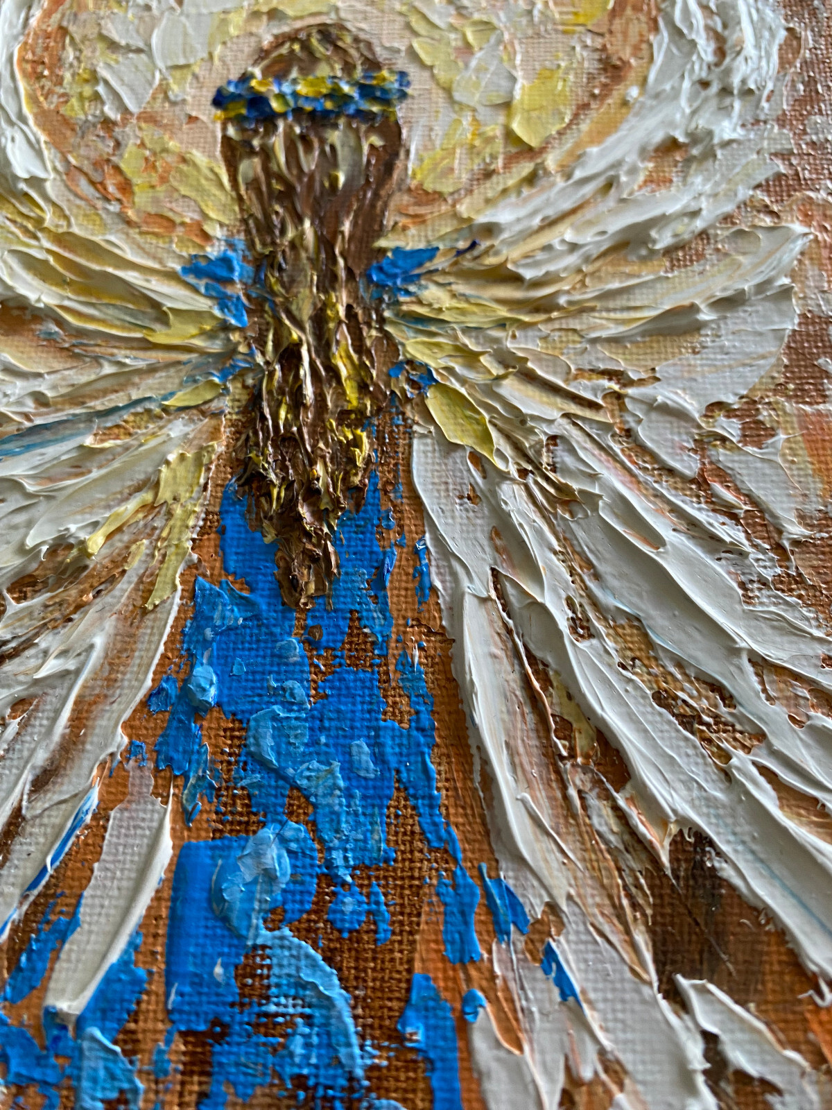 ORIGINAL Painting «ANGEL » HEAVY impasto ACRYLIC 7″x 5″ by Olga Diduh.