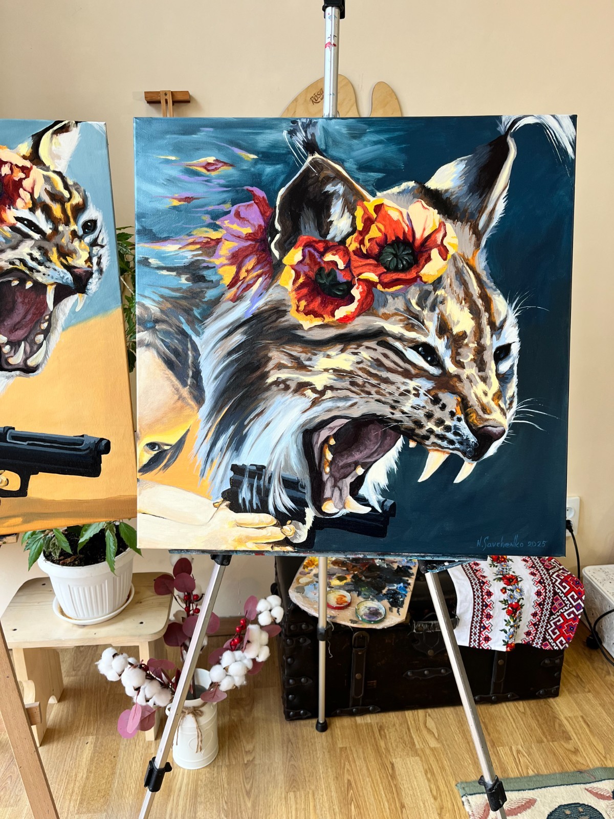 Ukraine oil painting original Ukrainian war art » Lynx from the Wild Field «