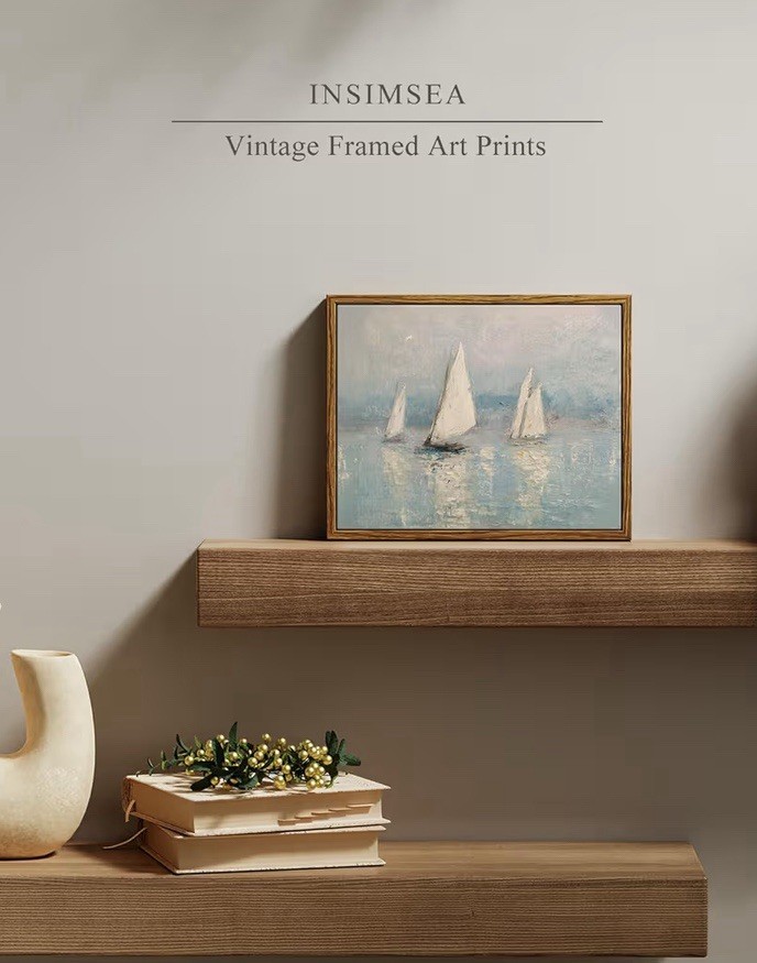 Vintage Sailboats Canvas Art Framed Impressionist Coastal Print Painting 8×10