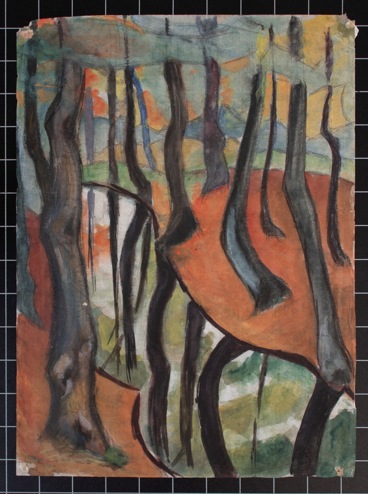Gerhard Schulte-Dahling landscape forest reflection unsign watercolor Japan paper