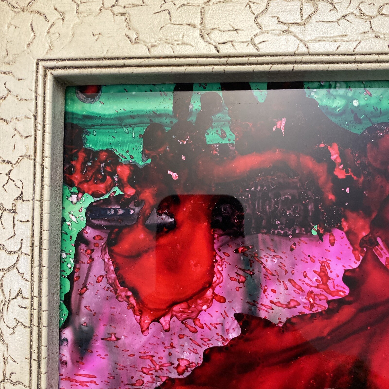 Abstract Glass Painting Expressionism Stained Framed 8 1/2”x13” 18”x22.5” Framed