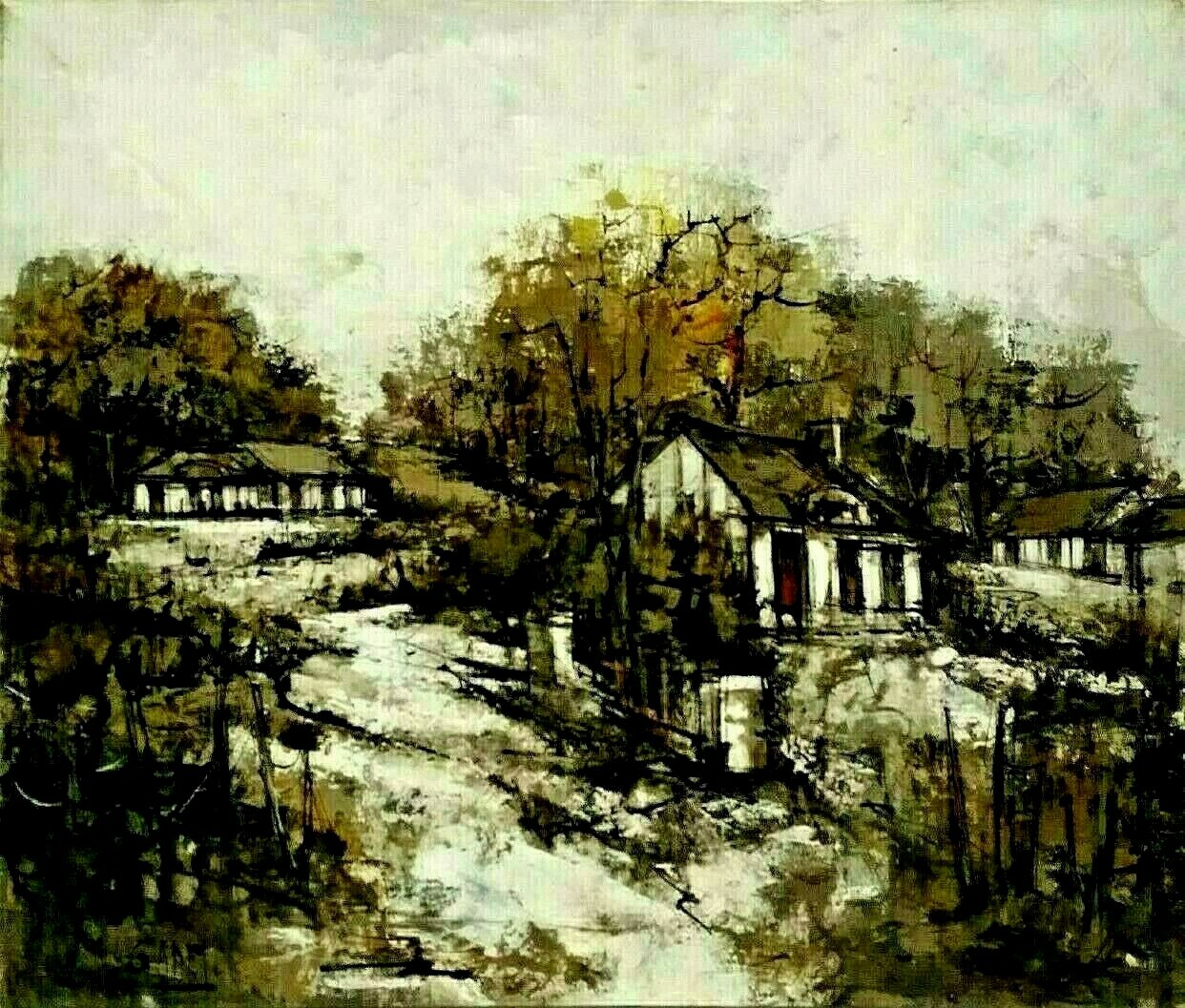 1960’s FRENCH SCHOOL Artist GODET Sd ORIGINAL O/C Provincial TOWNSCAPE N/R