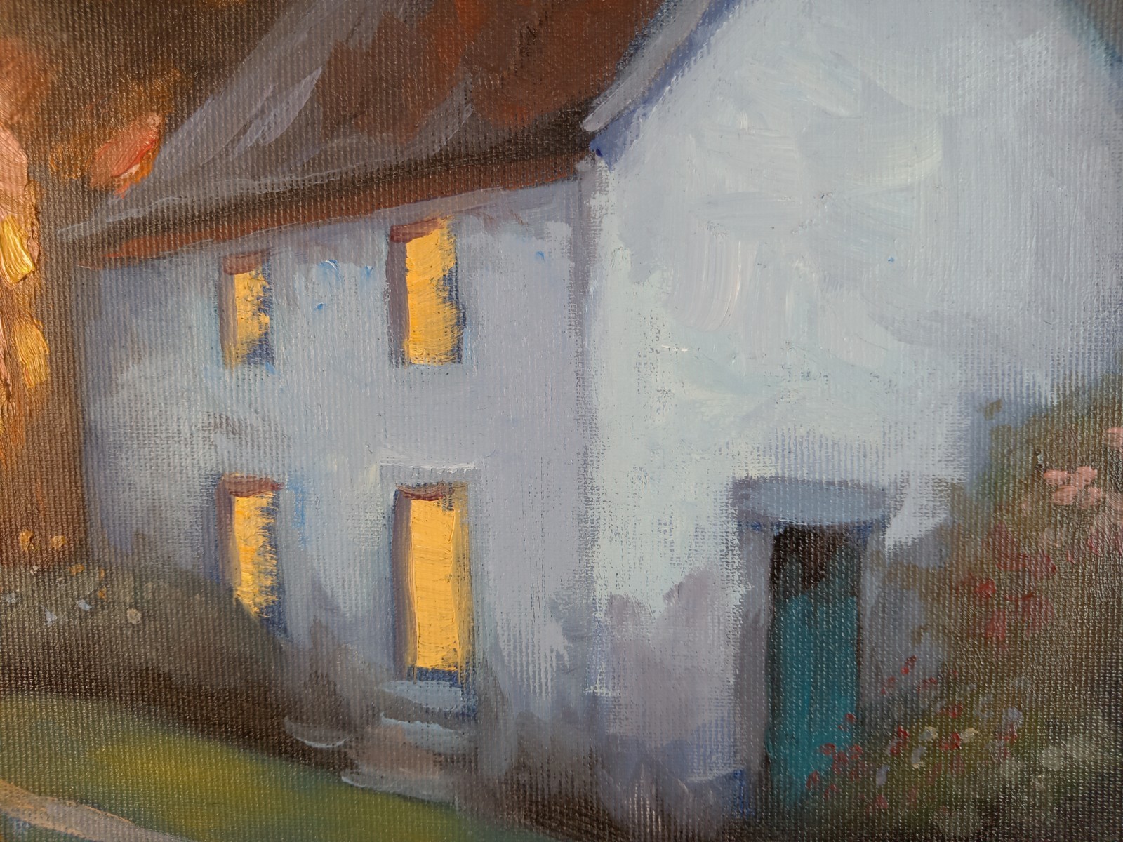 Original Oil Painting Cottage Sunset Landscape Art 16×20 Canvas
