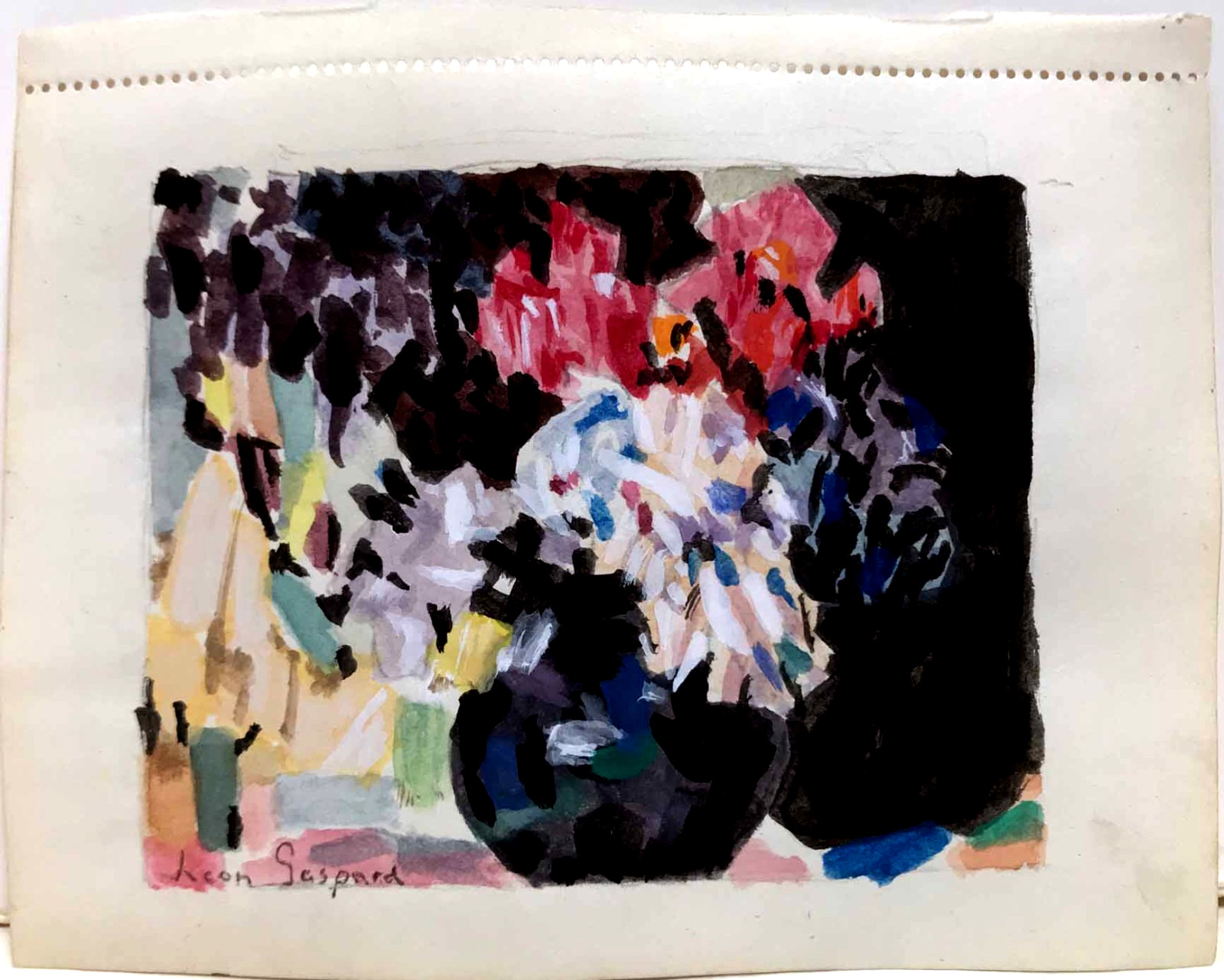 STILL LIFE SALE Taos NM Watercolor LEON GASPARD ‘Peonies Double-Sided’ 4″ x 5.5″