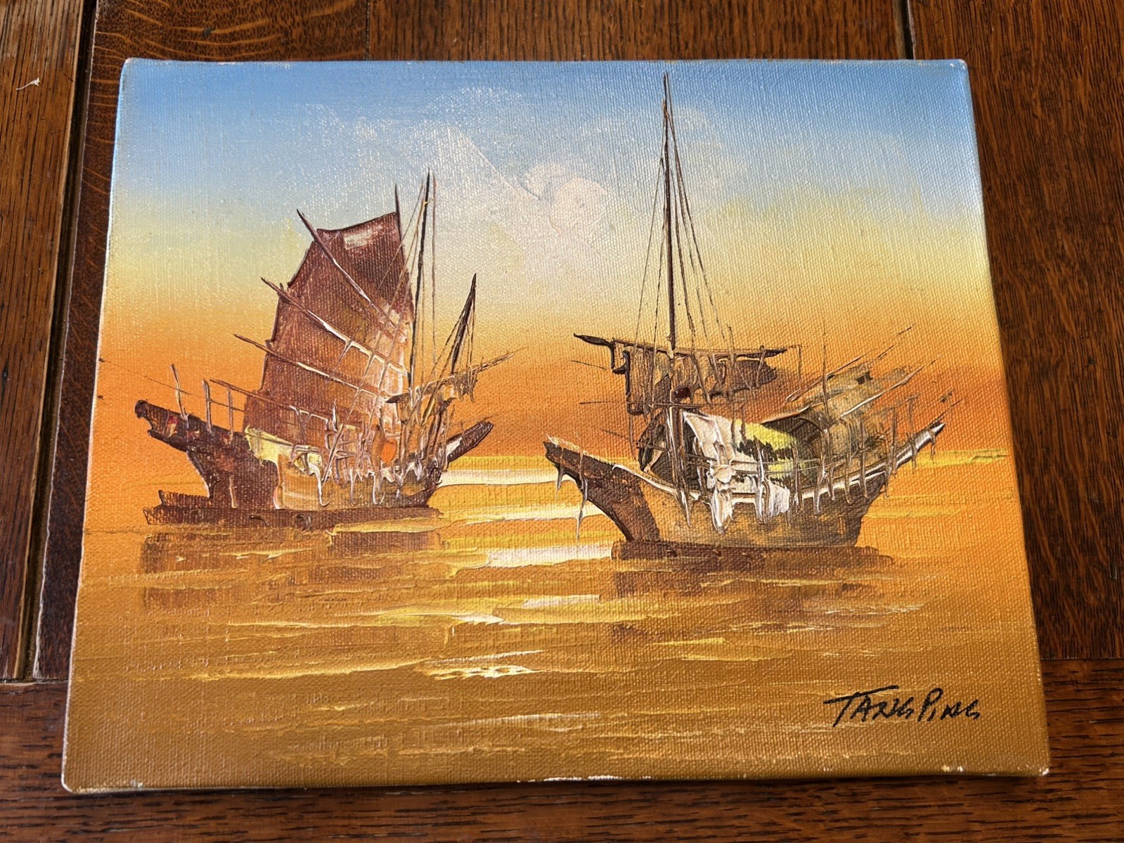 Tang Ping Vintage Hong Kong Oil On Canvas Signed And Framed 8 1/2” x 10 1/2”