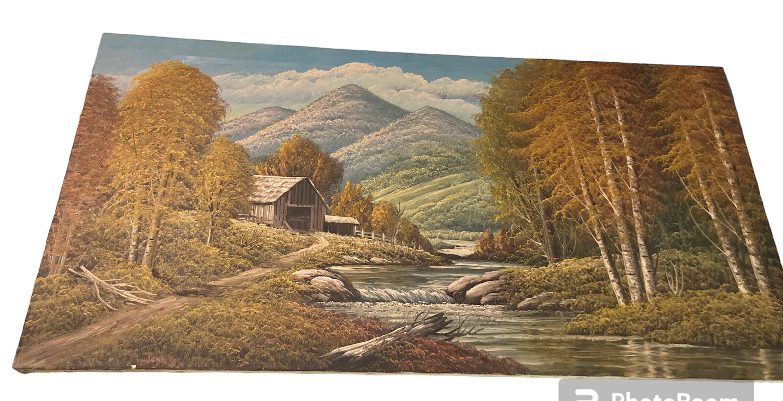 Shady Nook Barn Along Stream Dirt Road In Forrest Painting 24” X 48-49” JONES