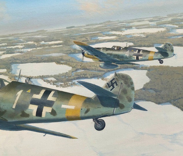 Original Aviation Art: Messerschmitt Bf109G6 Erich Hartmann oil painting