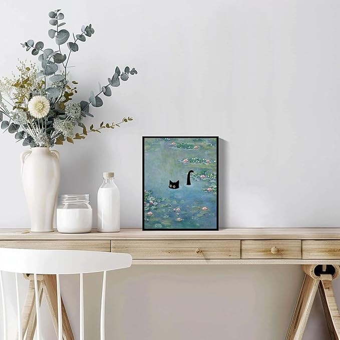 Claude Monet Inspired Cat Wall Art (8in x 10in) BRAND NEW