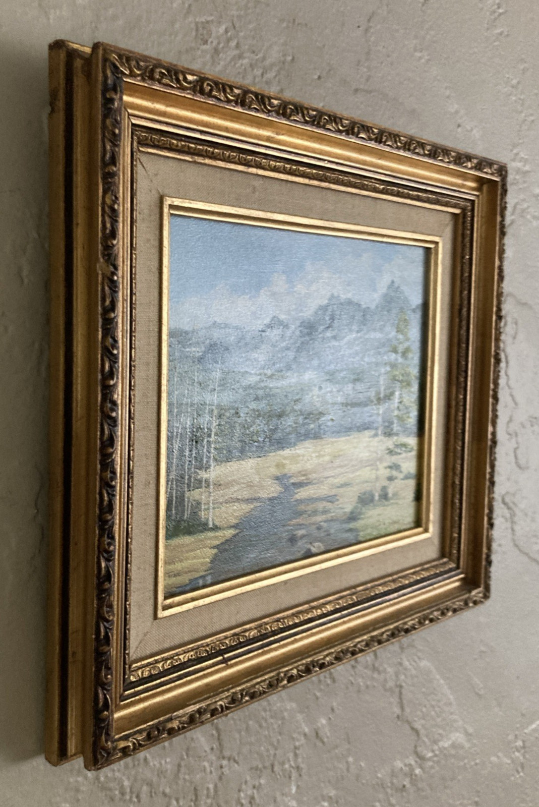 Vintage Original Small Gem Oil Painting Mountain Forest Landscape Signed Tykie