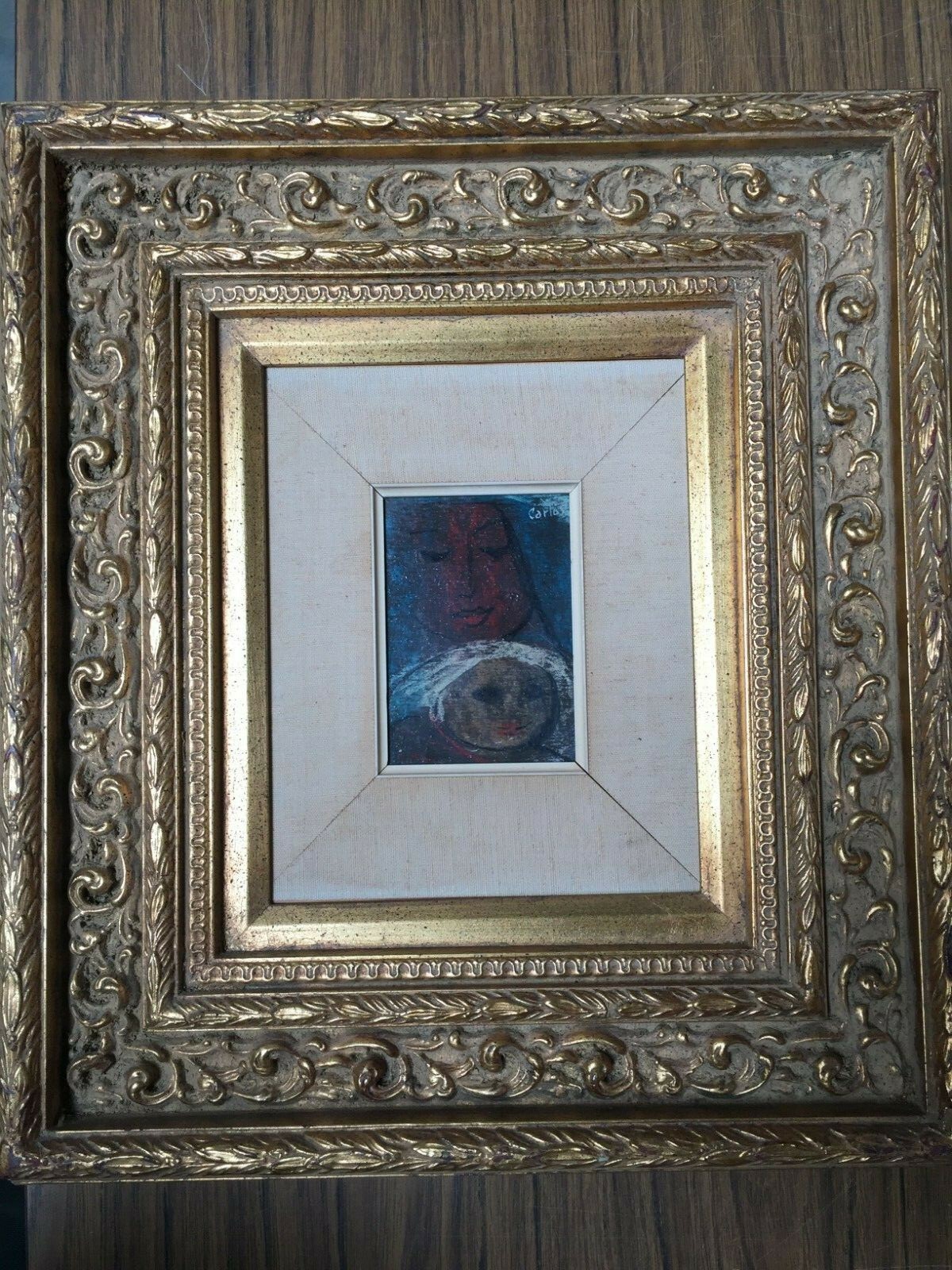 Carlos Original Oil Painting on Board, Signed, Framed, 3 1/2″ x 5″ (Image)