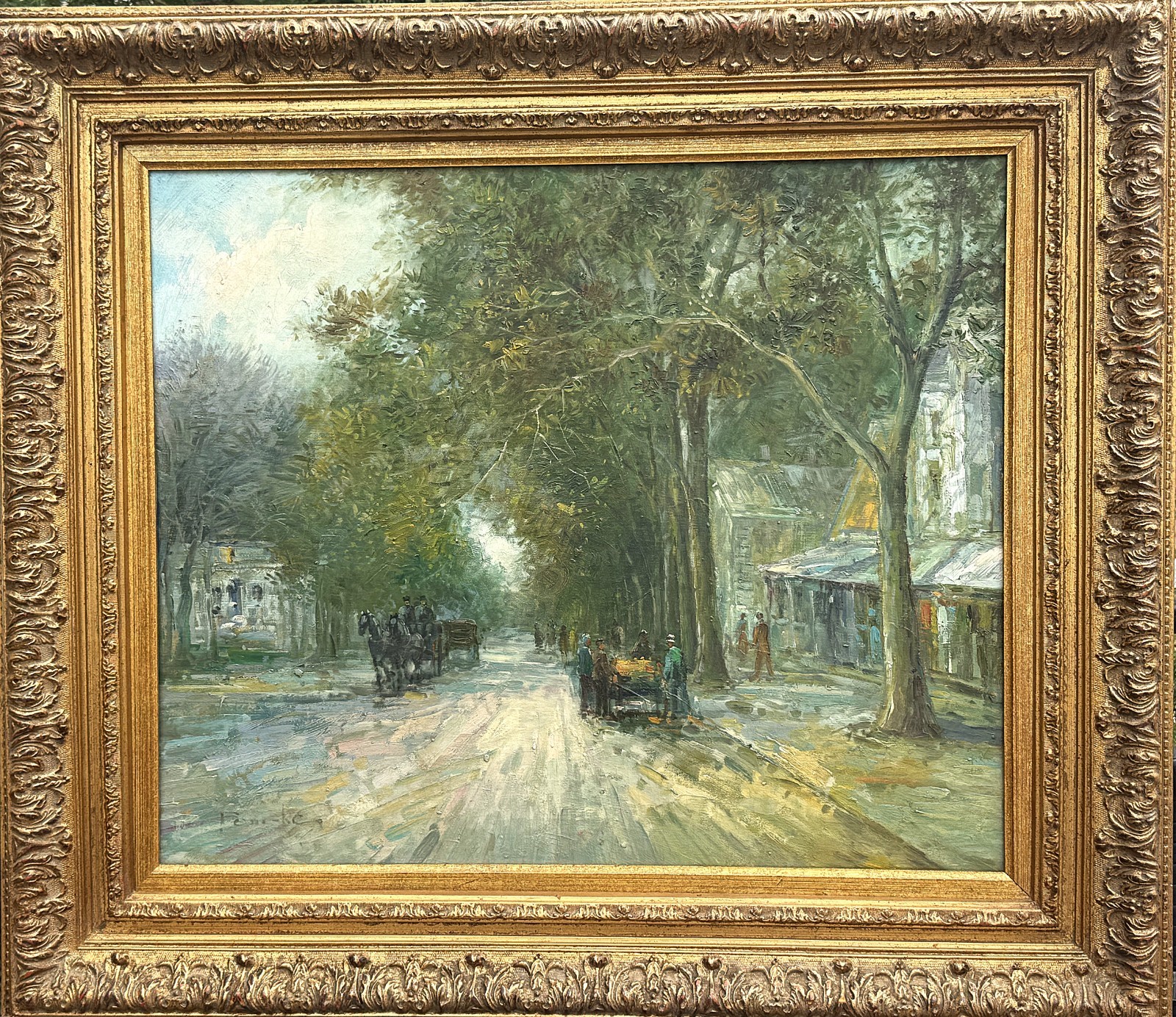 T. E. Pencke (French), Mid-20th C Impressionist O/C «Parisian Street», Signed!