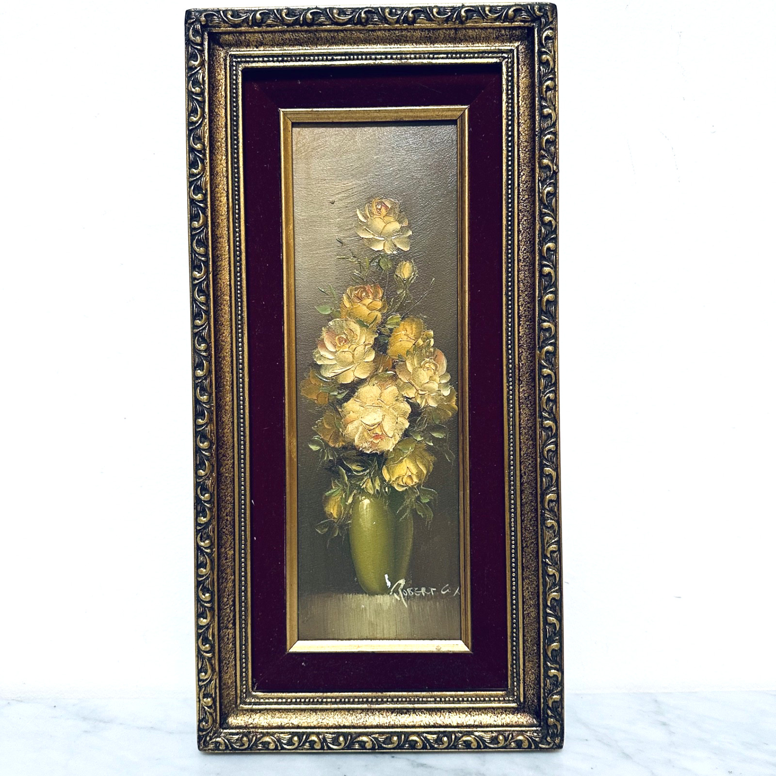 VINTAGE ROBERT COX STILL LIFE FRAMED FLORAL OIL PAINTING