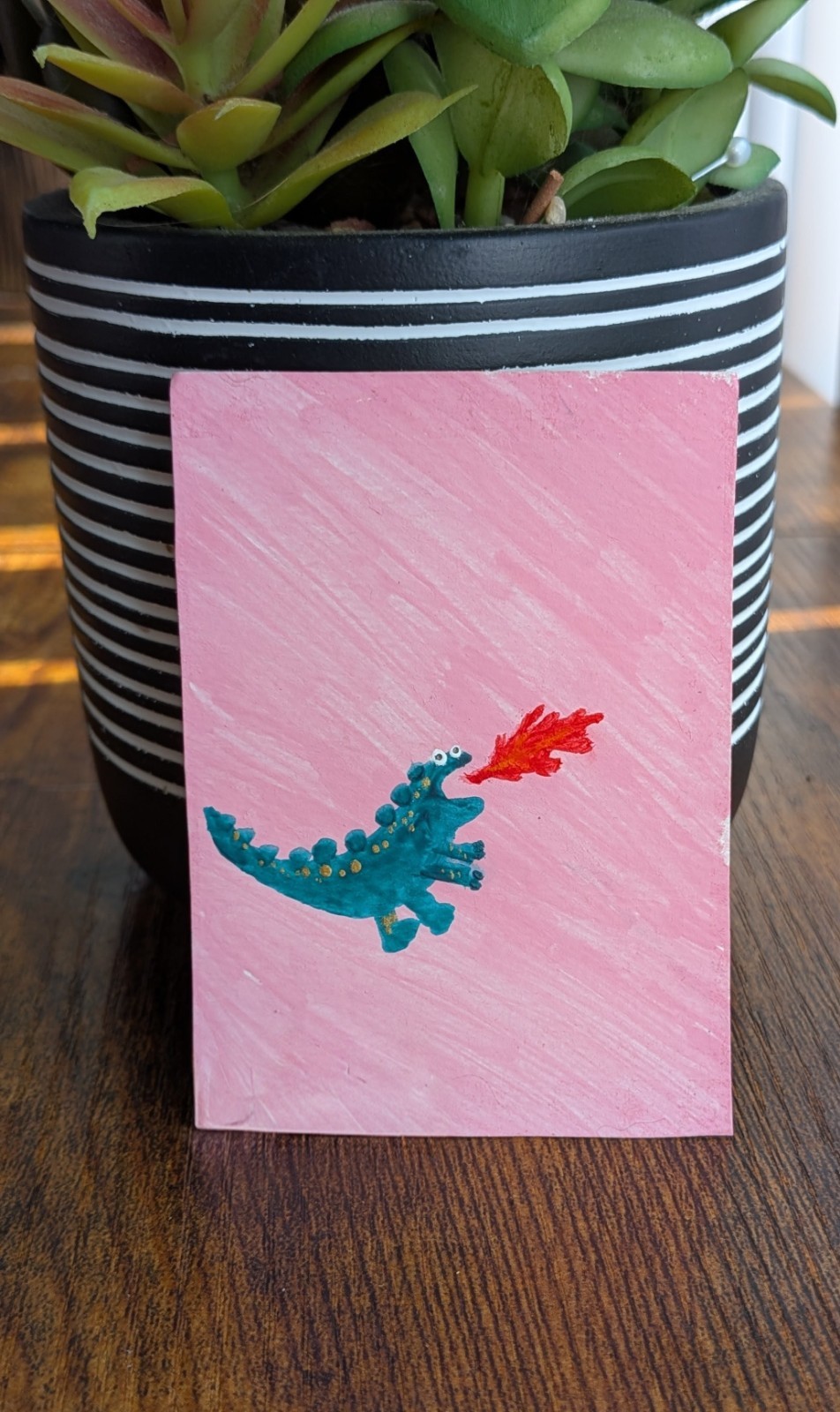 ACEO Original painting Spitfire tiny green Dragon Dinosaur (grumpylizard)