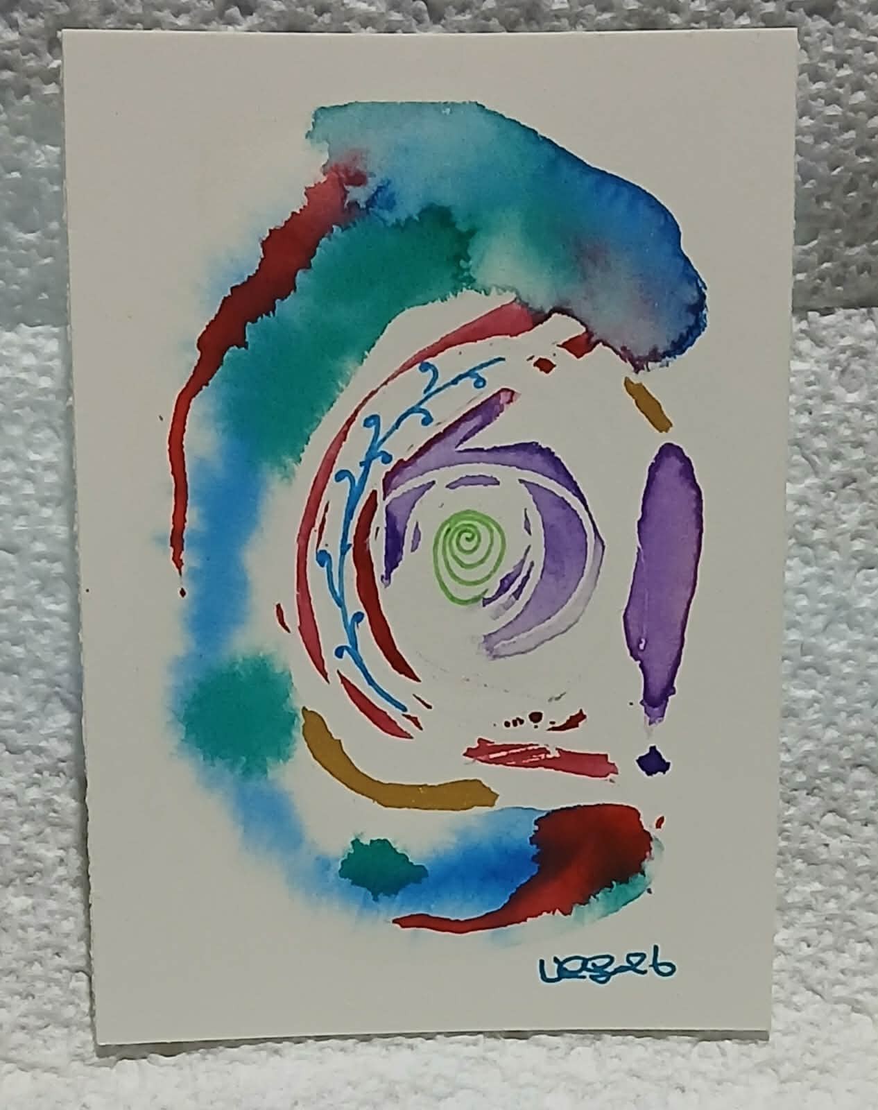 OOAK Biomorphic Abstract ACEO — Loose Watercolor & Ink Miniature by Virginia
