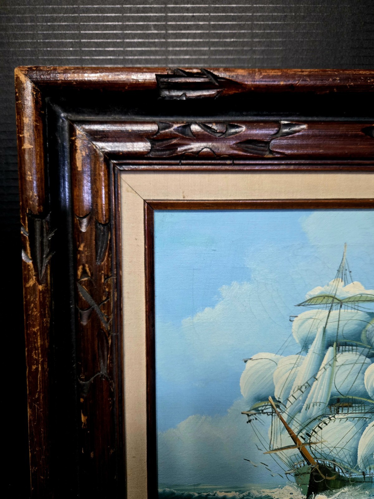 Jackson Signed Framed Realism Canvas Painting Nautical Seascape Sailing Ship