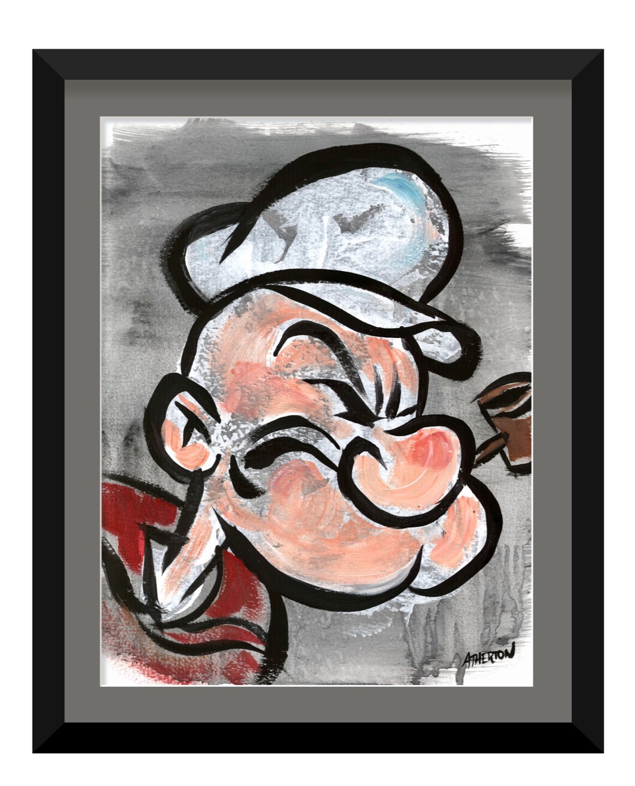Atherton 9×12 Original Pop Art Character Acrylic «Popeye portrait» hand signed