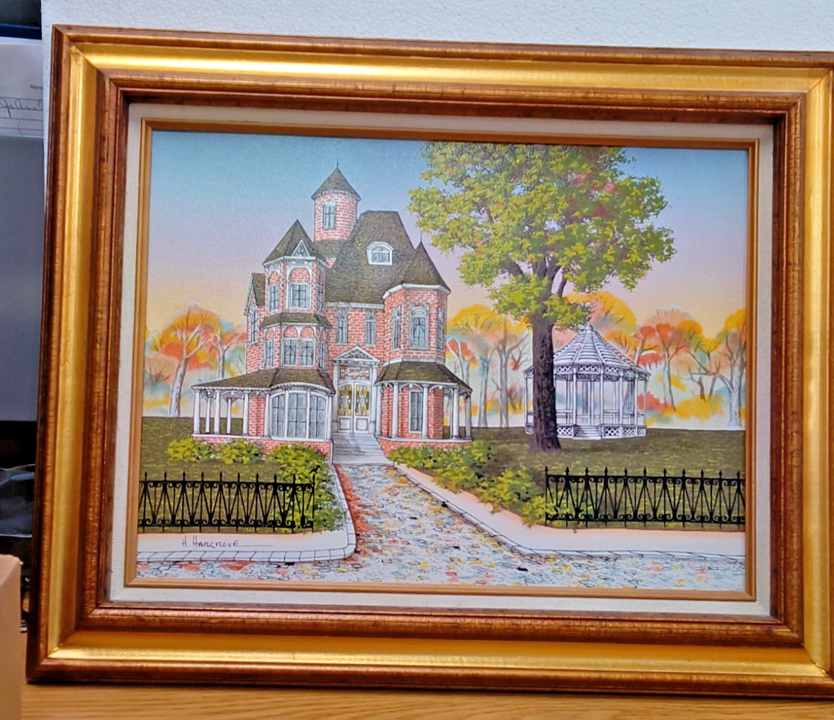 Artistic empressions H Hargrove original oil titled «Victorian House» framed