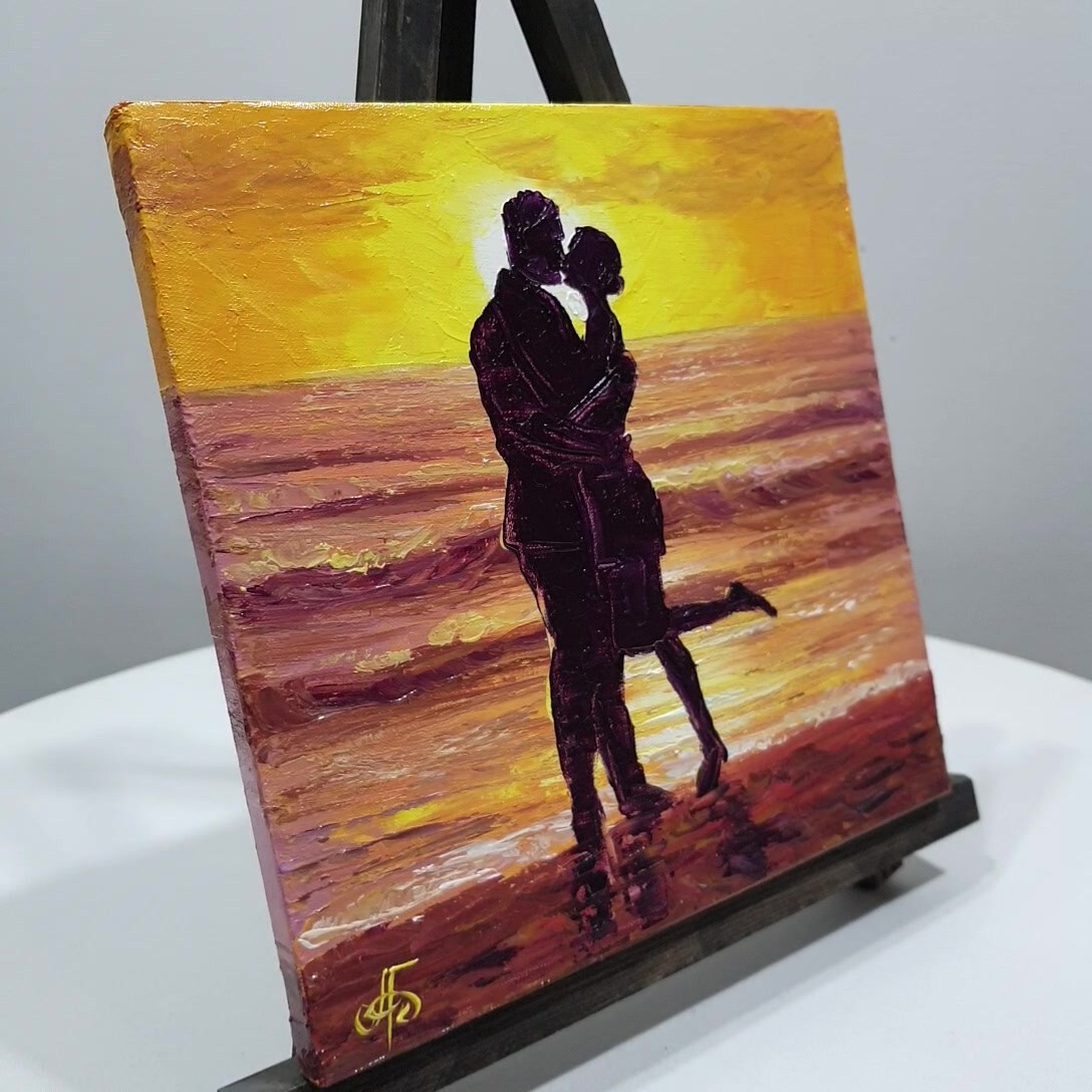 Ukraine Artist Twilight Romance Duet Original Oil Painting Gift Wall Art Decor