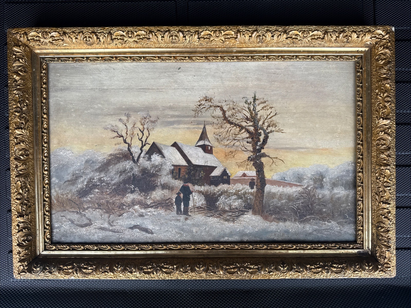 Antique Early 1900s Country Landscape Oil Painting Gilt Frame Vintage- 11 X 18