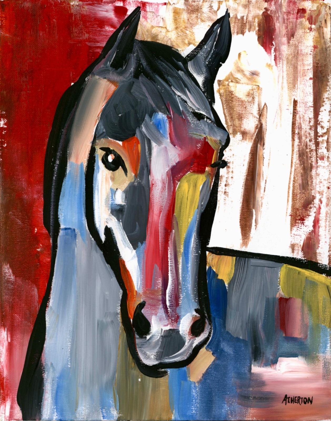 Atherton 11×14 Original Expressionism Acrylic Painting «Horse Abstract 1» signed