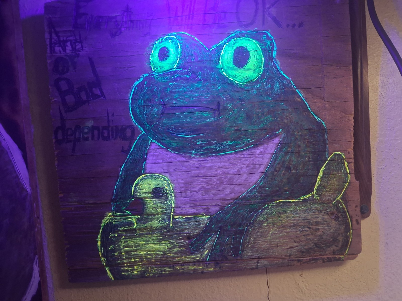 Wood Burning With Acrylic And Blacklight Reactive Highlights.